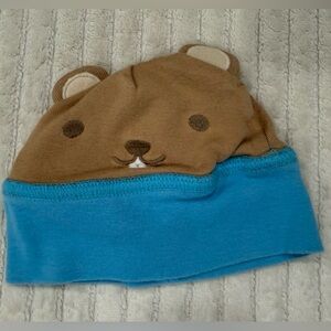 Gymboree Adorable Brown and Blue Beaver/Groundhog Beanie for Kids size Newborn